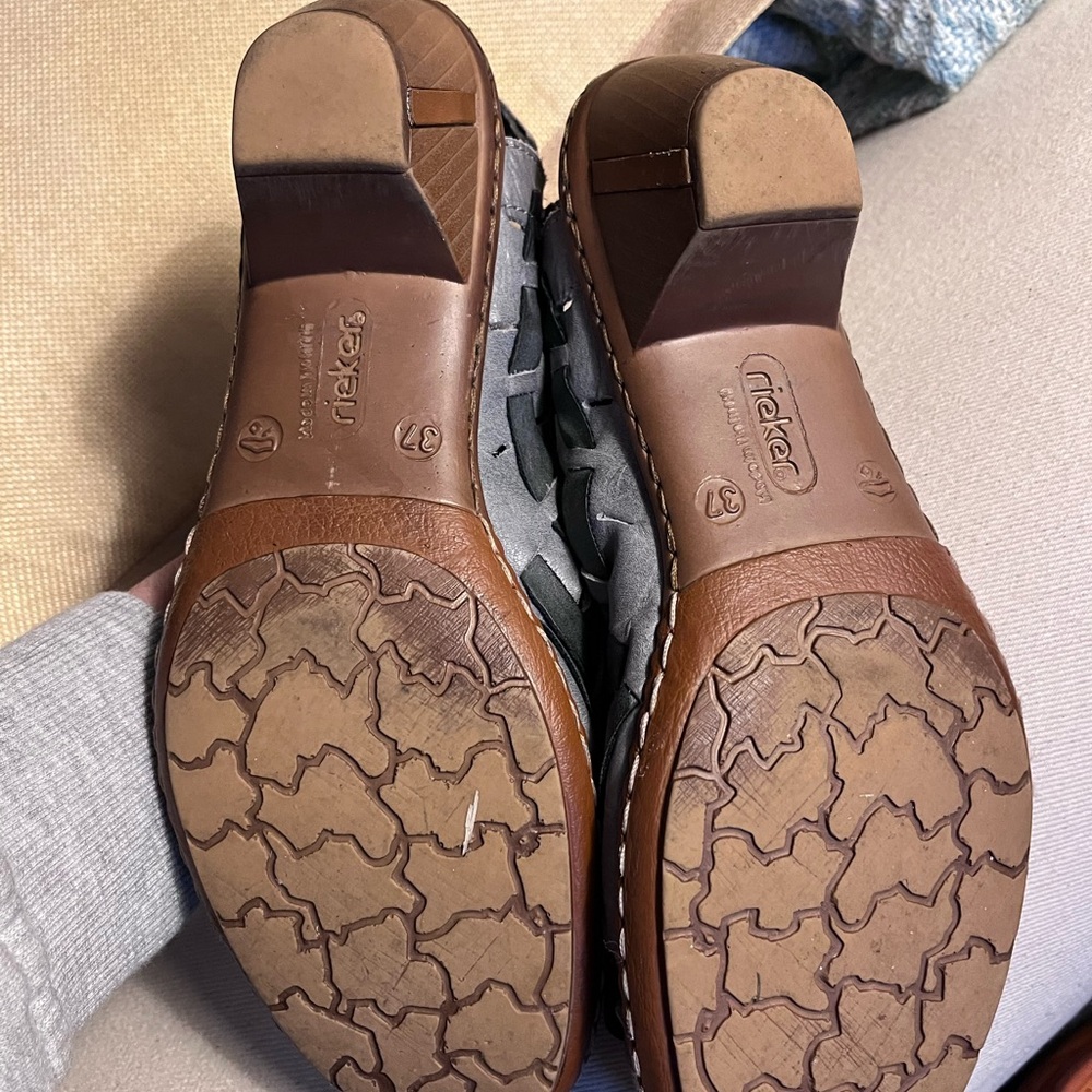 Rieker Antistress Blue Gray Woven Leather Slides Clog 37 - Picture 5 of 6